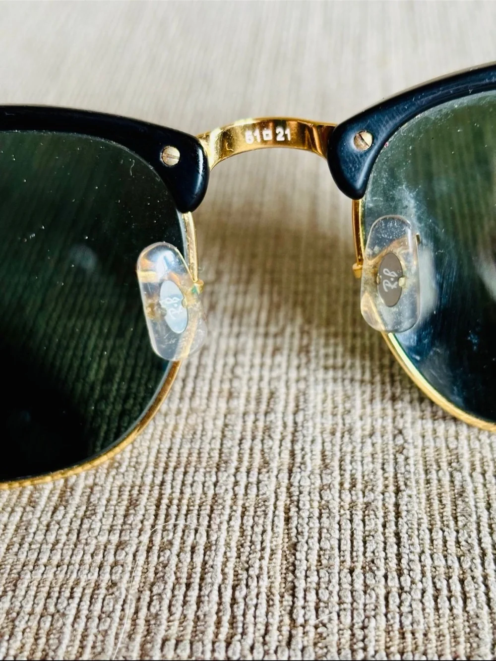 Ray-Ban Black & Gold Clubmaster Sunglasses with Dark Green Lenses